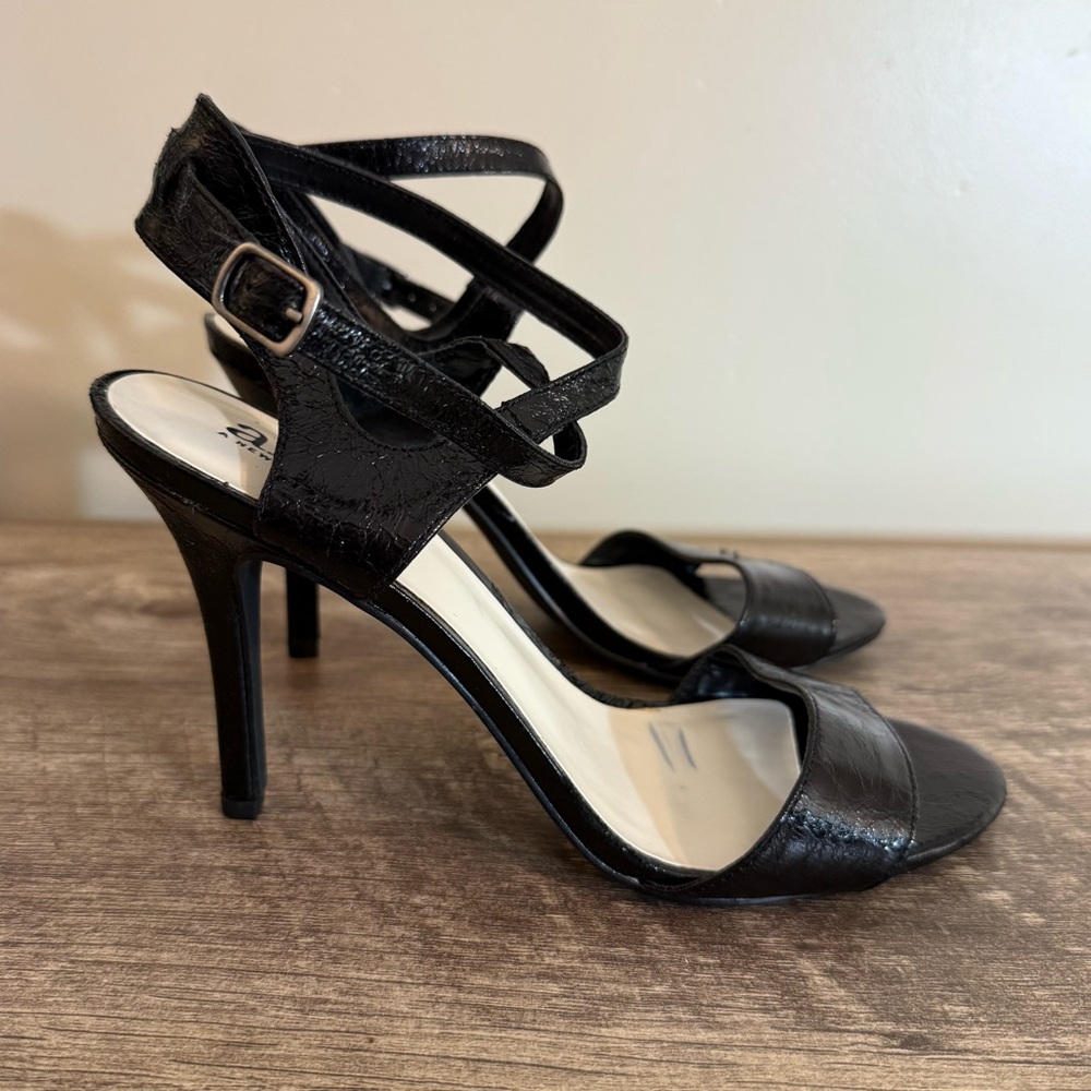 ana Black Strappy Heels Shoes Women’s Size 7.5 Buckle Open Toe Formal Date Night
